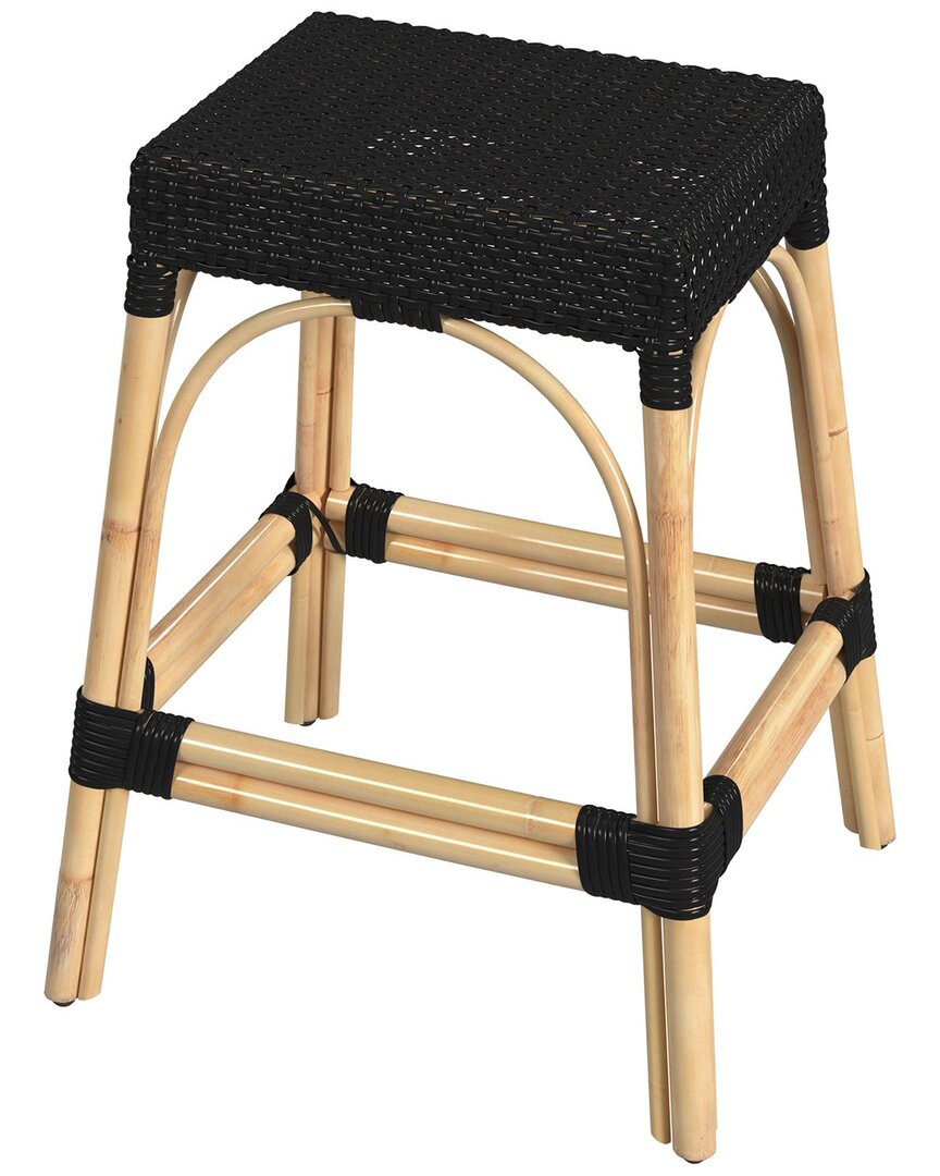 Butler Specialty Company Robias Rectangular Rattan 24.5in Counter Stool In Black