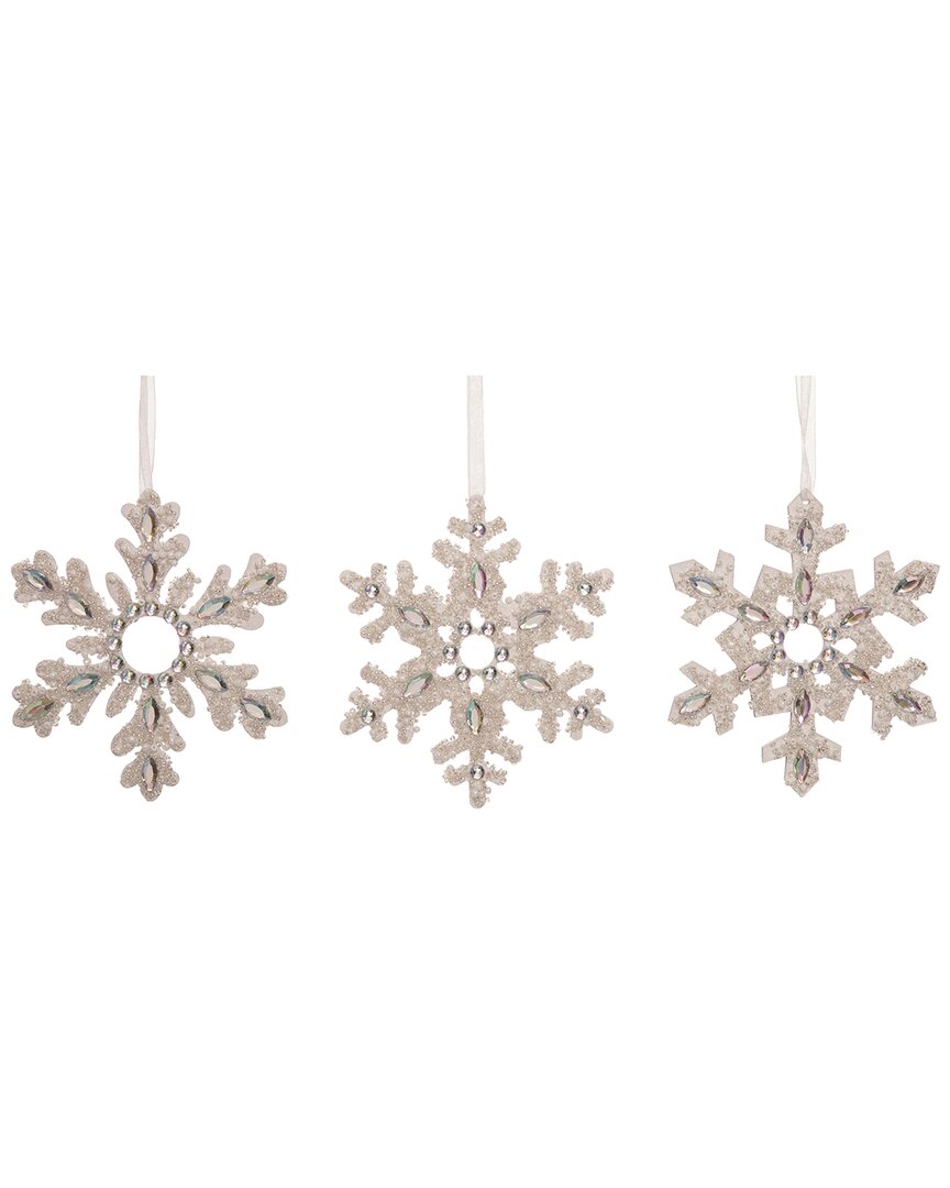 Shop Transpac Set Of 3 Wood White Christmas Snowflake Ornaments