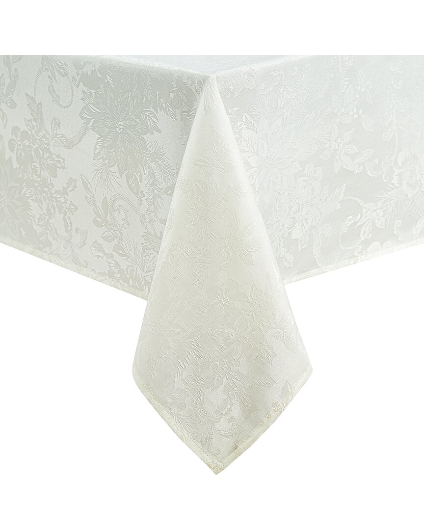 Elrene Home Fashions Poinsettia Elegance Jacquard Holiday Tablecloth In White