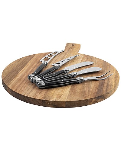 Laguiole 6pc Pakkawood Artisan Cheese Knife Set & Round Wood Board