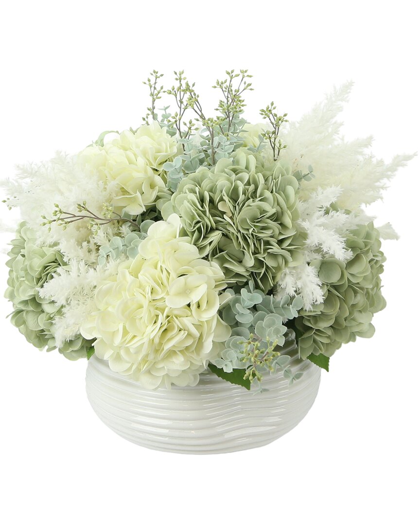 Creative Displays Teal & White Hydrangea With Pampas Grass Floral Arrangement