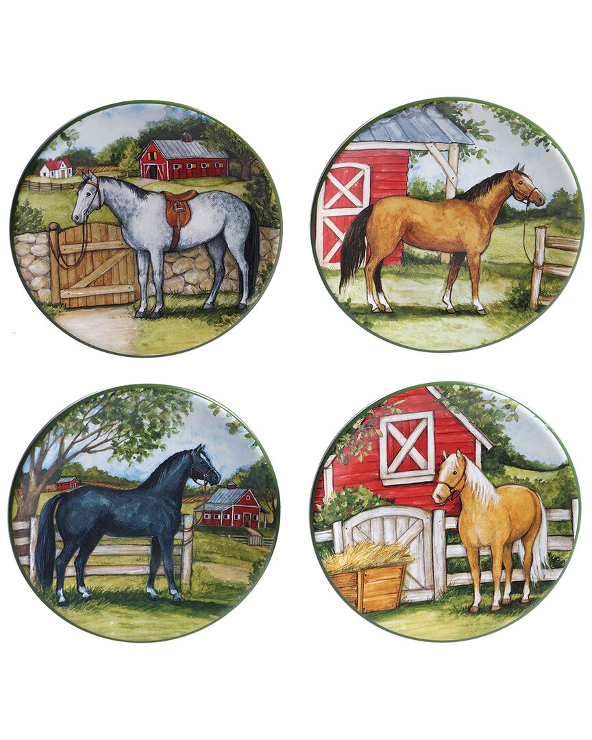 Certified International Set Of 4 Clover Farm Canape Plates In Multicolor