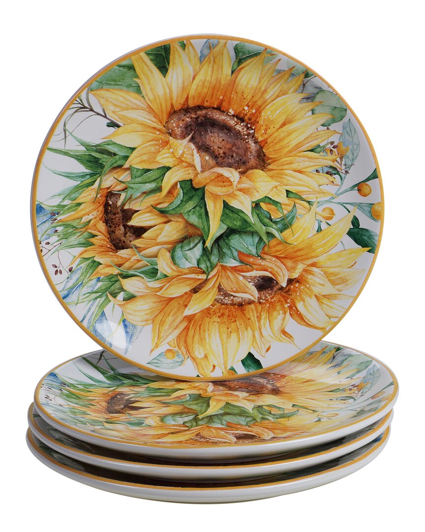 Certified International Set Of 4 Sunflower Fields Dessert Plates In Multicolor