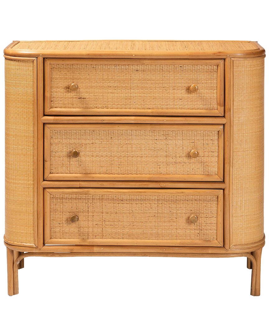 Baxton Studio Vaere Modern Bohemian Rattan & Mahogany Storage Cabinet In Brown