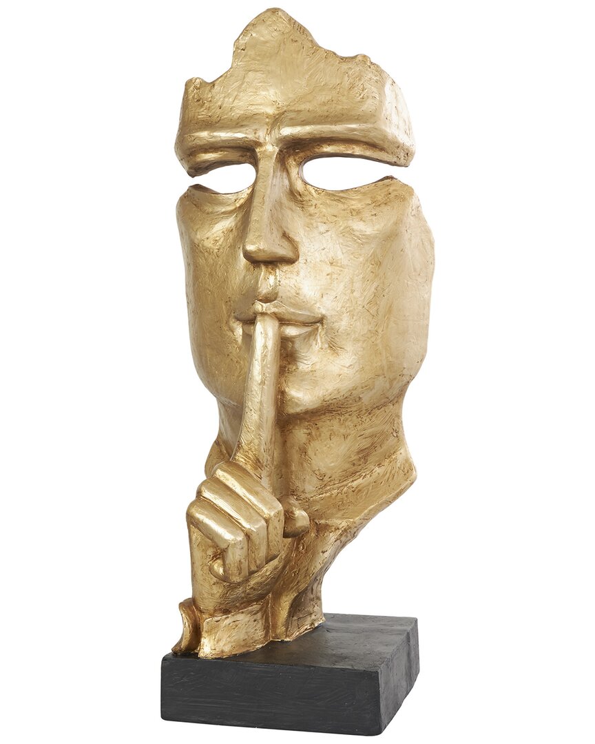 Peyton Lane Abstract Gold Polystone Large Cutout Quiet Gesture Face Sculpture  With Black Base In Gold