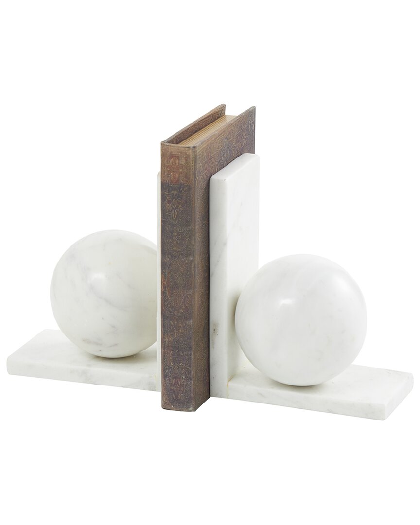 PEYTON LANE PEYTON LANE SET OF 2 GEOMETRIC WHITE MARBLE SLEEK ORB 12 LBS BOOKENDS WITH  L-SHAPED BASES 