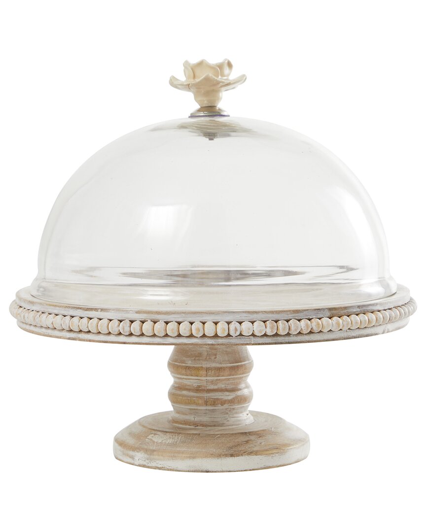 Peyton Lane Cream Mango Wood Cake Stand With Glass Dome In White