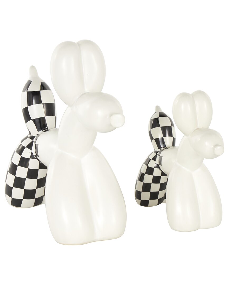Peyton Lane Set Of 2 Dog White Ceramic Balloon Sculpture With Checkered  Accents In White