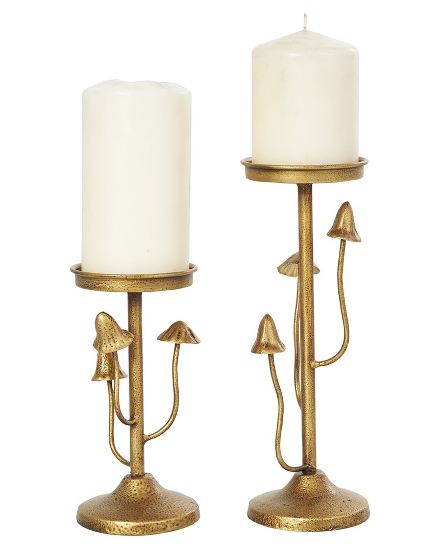 Peyton Lane Set Of 2 Abstract Gold Metal Mushroom Inspired Candle Holder In Gold