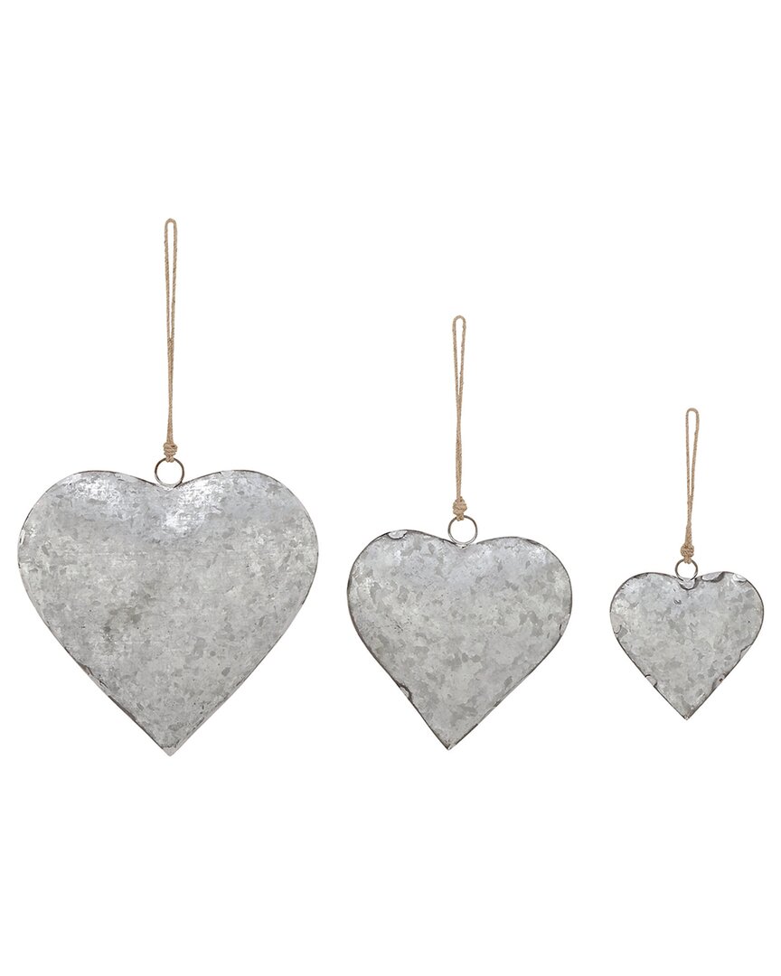 Peyton Lane Set Of 3 Heart Gray Metal Tibetan Inspired Decorative Bell With Hanging Rope In Grey