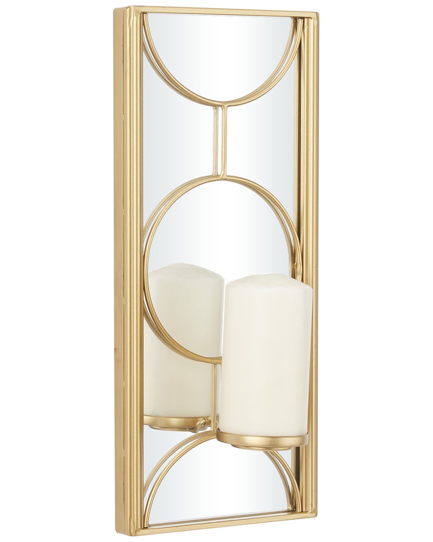 Cosmoliving By Cosmopolitan Geometric Gold Metal Pillar Wall Sconce With Mirror Backing In Gold