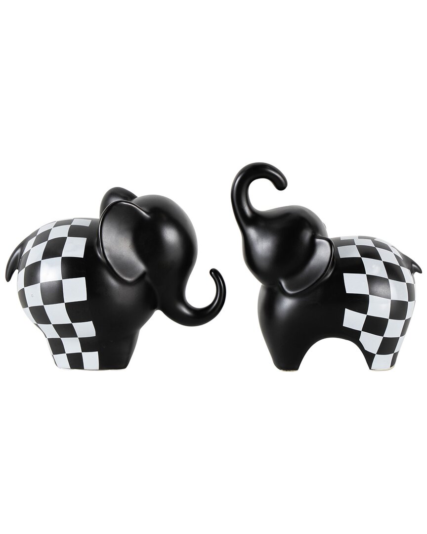 PEYTON LANE PEYTON LANE SET OF 2 ELEPHANT BLACK CERAMIC SMALL SCULPTURE WITH CHECKERED PATTERN