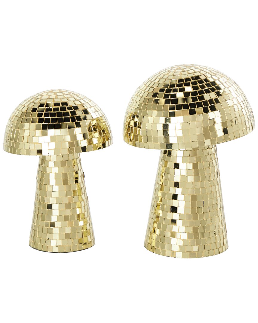 Peyton Lane Set Of 2 Mushroom Gold Glass Handmade Mosaic Mirrored Sculpture In Gold