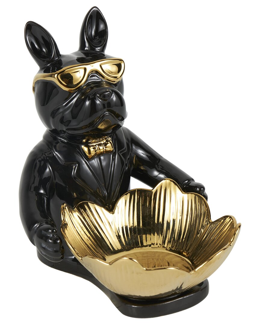 Peyton Lane Bulldog Black Ceramic Sculpture With Gold Accents In Black