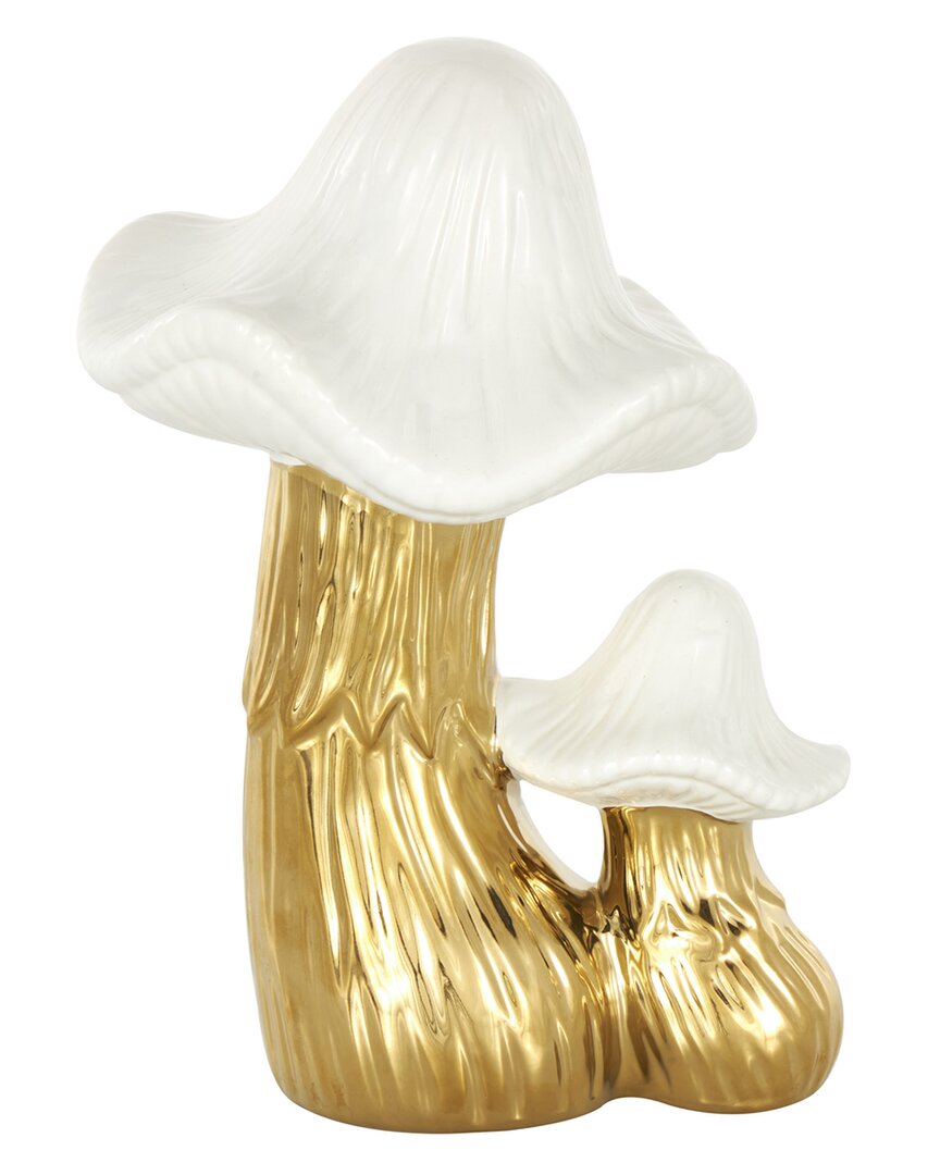 Peyton Lane Mushroom Gold Ceramic Sculpture With White Tops And Textured Grooves In Gold