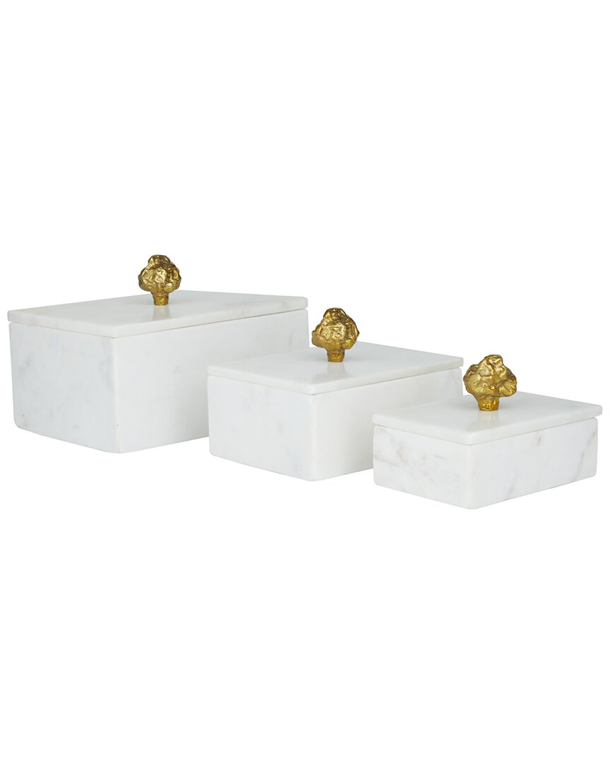 Peyton Lane Set Of 3 Modern Rectangle White Marble Box In White