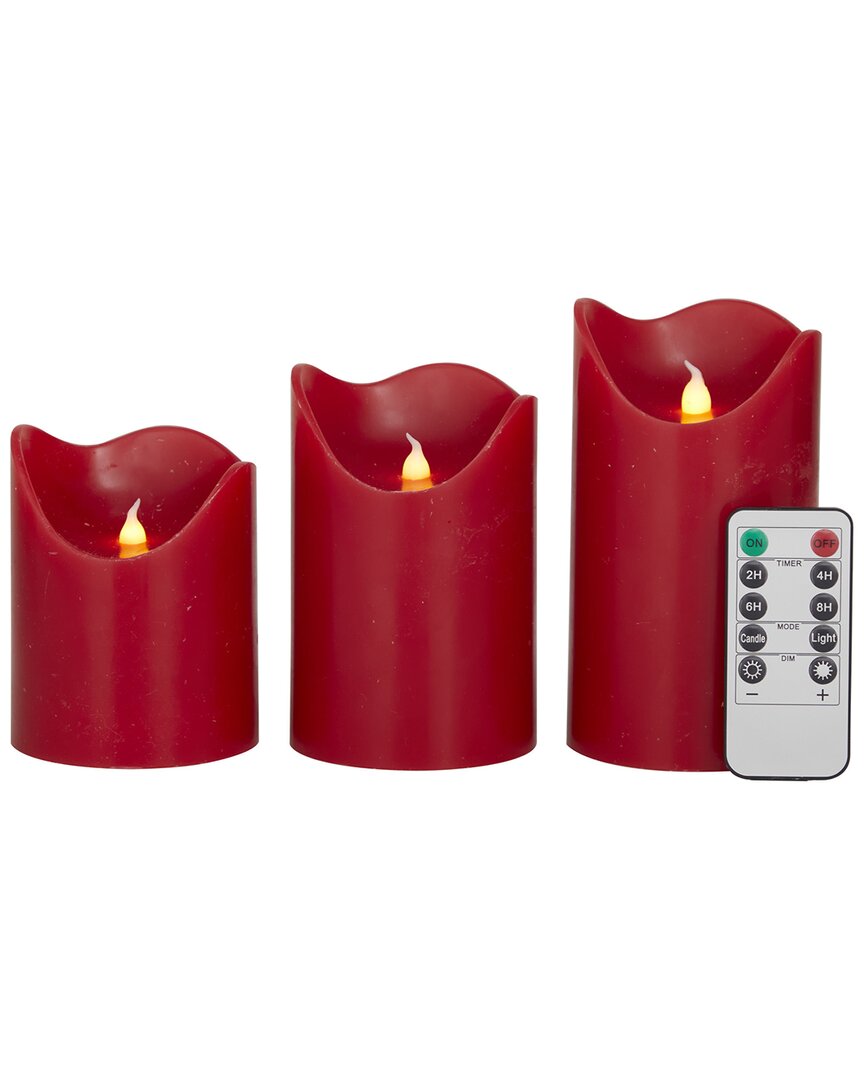 Peyton Lane Set Of 3 Traditional Red Wax Flameless Candle With Remote Control