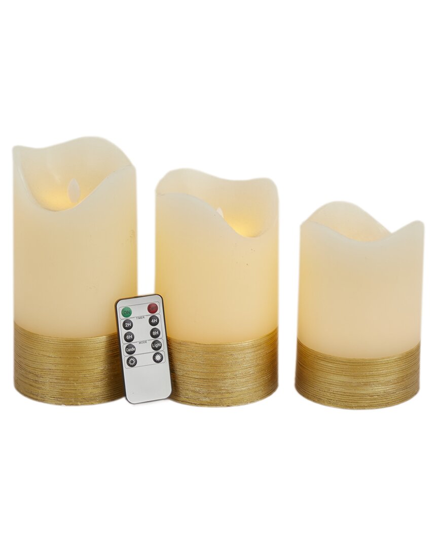 Peyton Lane Set Of 3 Gold Wax Gold Base Flameless Candle With Remote Control