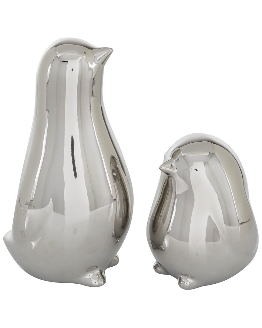 The Novogratz Set Of 2 Bird Silver Porcelain Sculpture