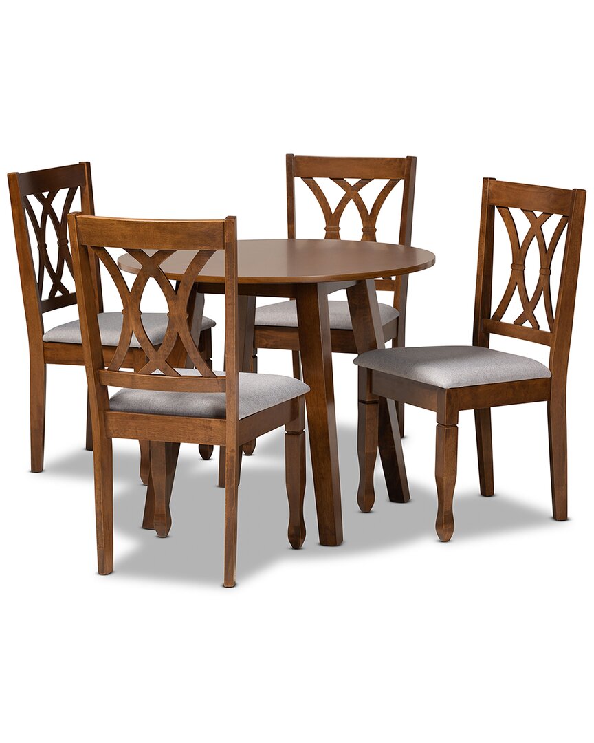Baxton Studio Leon Modern And Contemporary Fabric Upholstered 5 Piece Dining Set In Grey