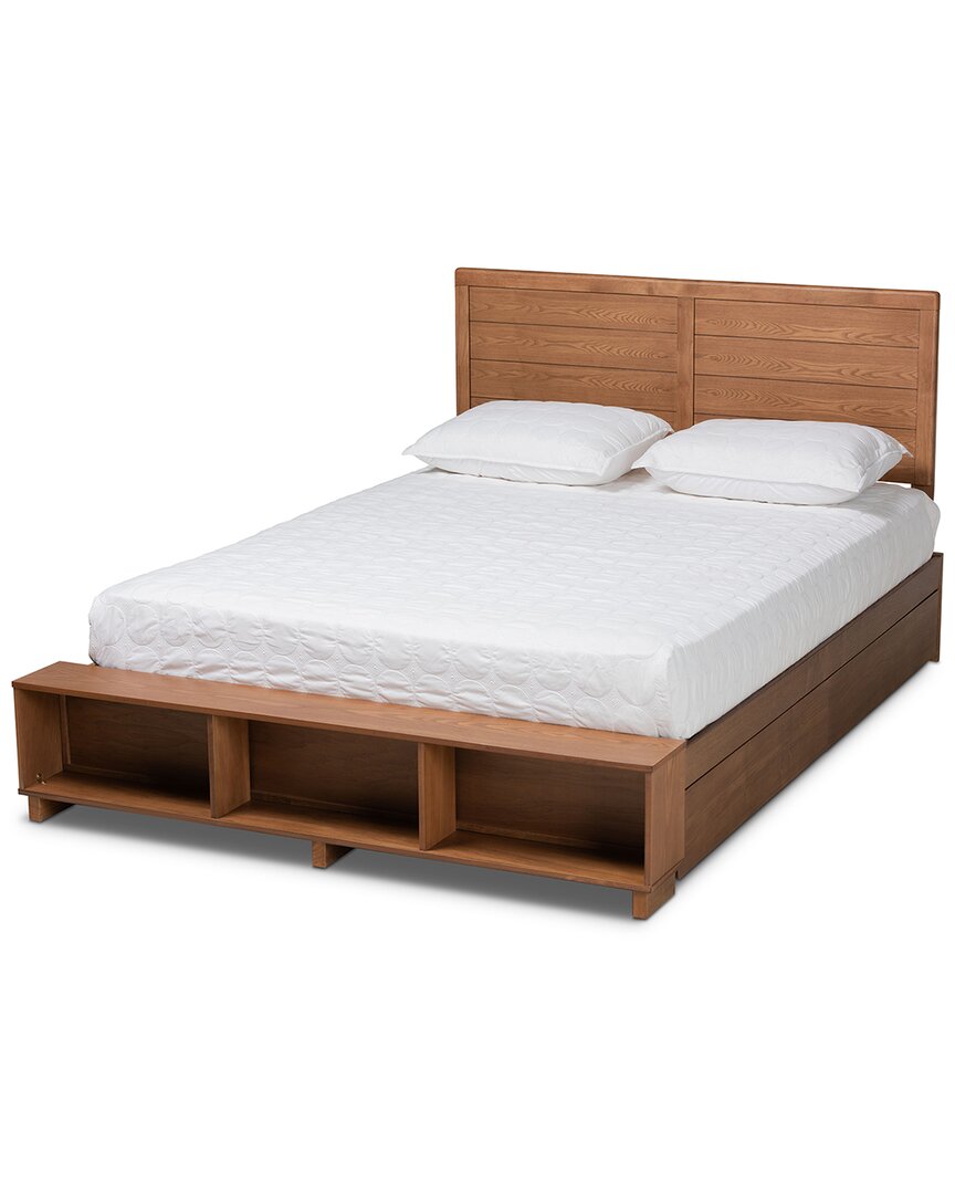 Baxton Studio Alba Queen 4-drawer Platform Storage Bed With Built-in Shelves In Grey