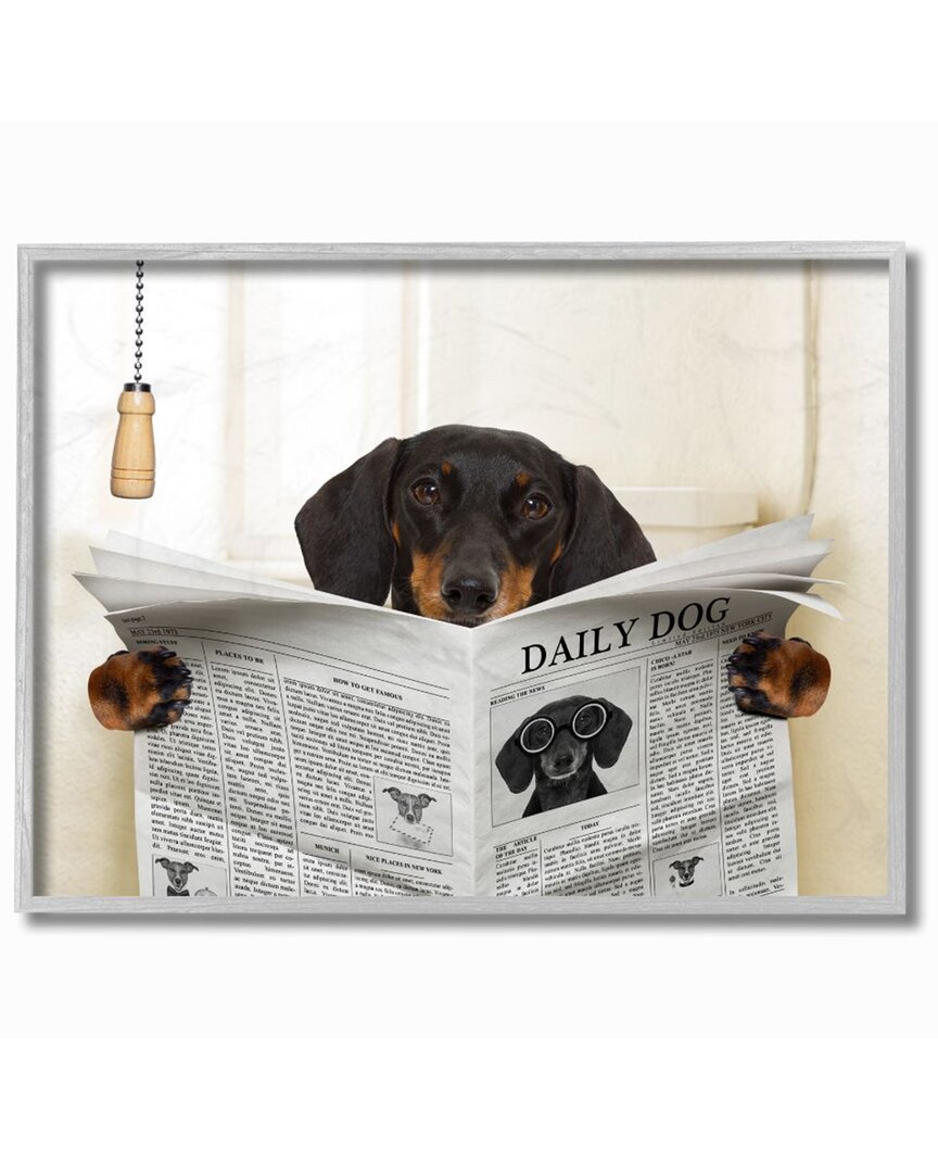 Stupell Dog On Toilet Newspaper Funny Animal Pet Design Wall Art In Black