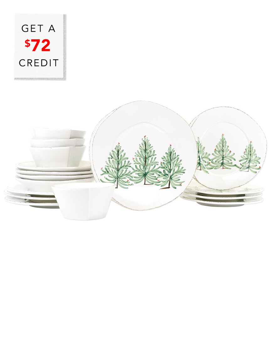 Vietri Lastra Holiday Sixteen Piece Place Setting In White/green