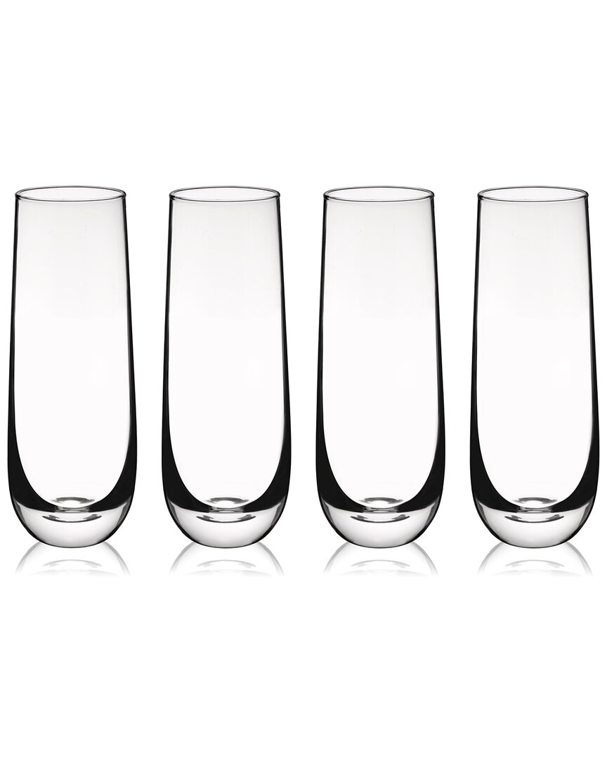 True Set Of 4 Stemless Champagne Flutes