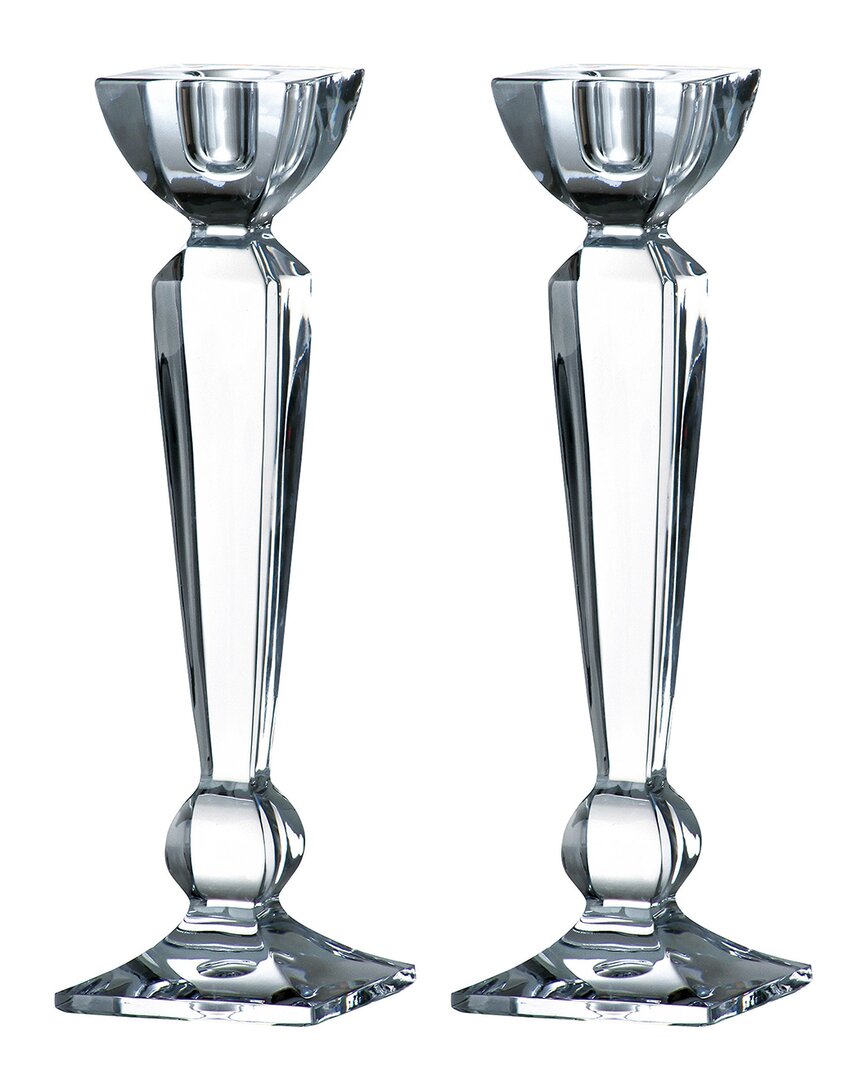 Barski Set Of Two 10in Crystalline Candlestick Holders In Transparent