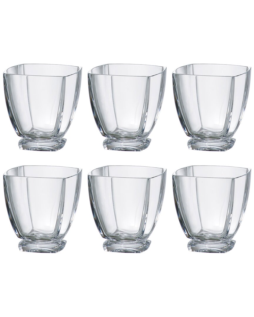 Barski Set Of 6 Crystal Square Double Old Fashioned Glasses In Transparent