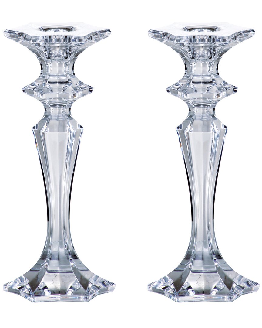 Barski Set Of 2 Crystalline 8in Candlesticks In Transparent