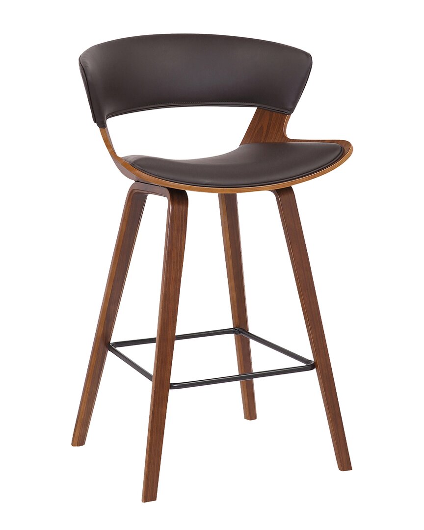 Armen Living Jagger Modern Wood And Faux Leather Counter Height Bar Stool In Brown