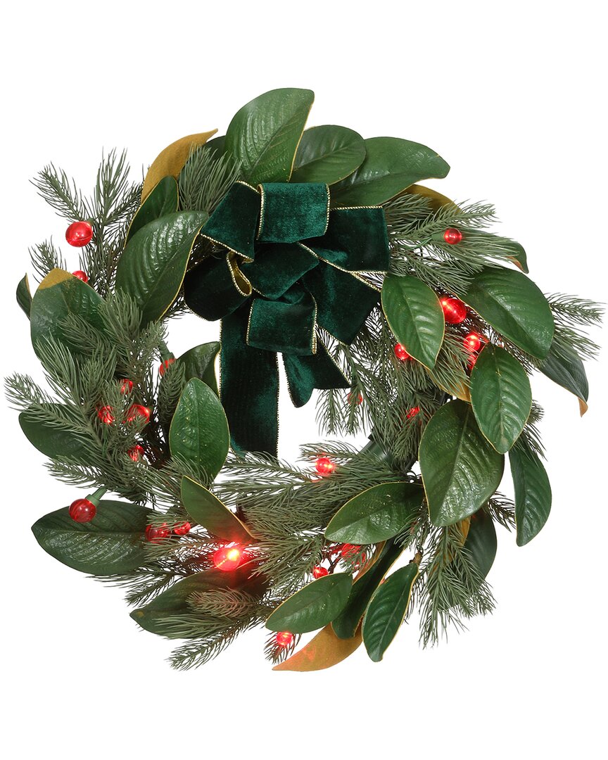 NATIONAL TREE COMPANY NATIONAL TREE COMPANY 24IN MAGNOLIA MIX PINE WREATH WITH LED LIGHTS & BOW