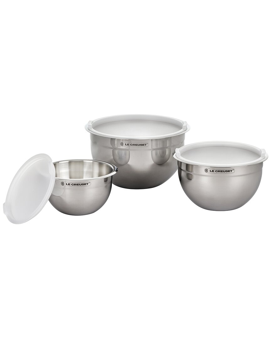Le Creuset Set Of 3 Nested Mixing Bowls With Nonslip Silicone In Metallic