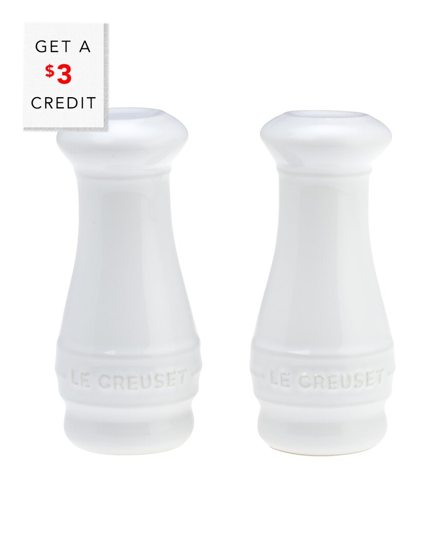 Le Creuset White Salt And Pepper Shaker Set Of 2 With $3 Credit