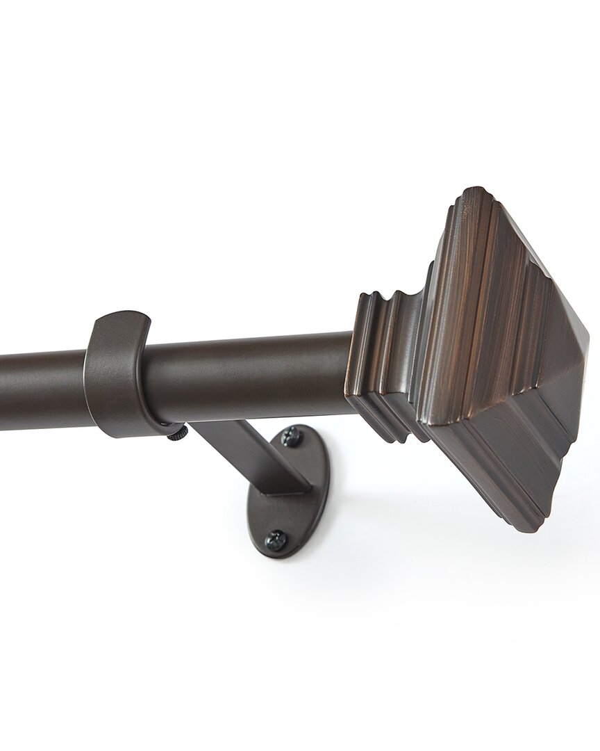 Threadmade Florence Single Curtain Rod With Stacked Square Finial In Brown