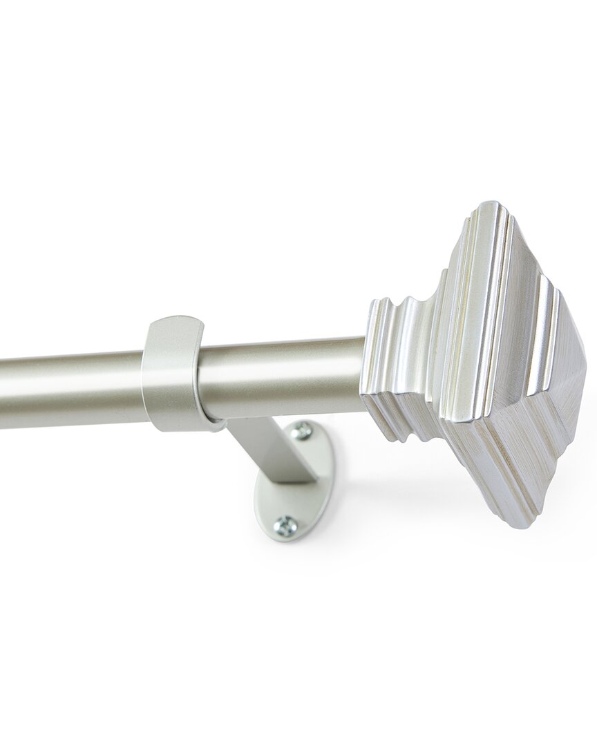 Threadmade Florence Single Curtain Rod With Stacked Square Finial In Silver