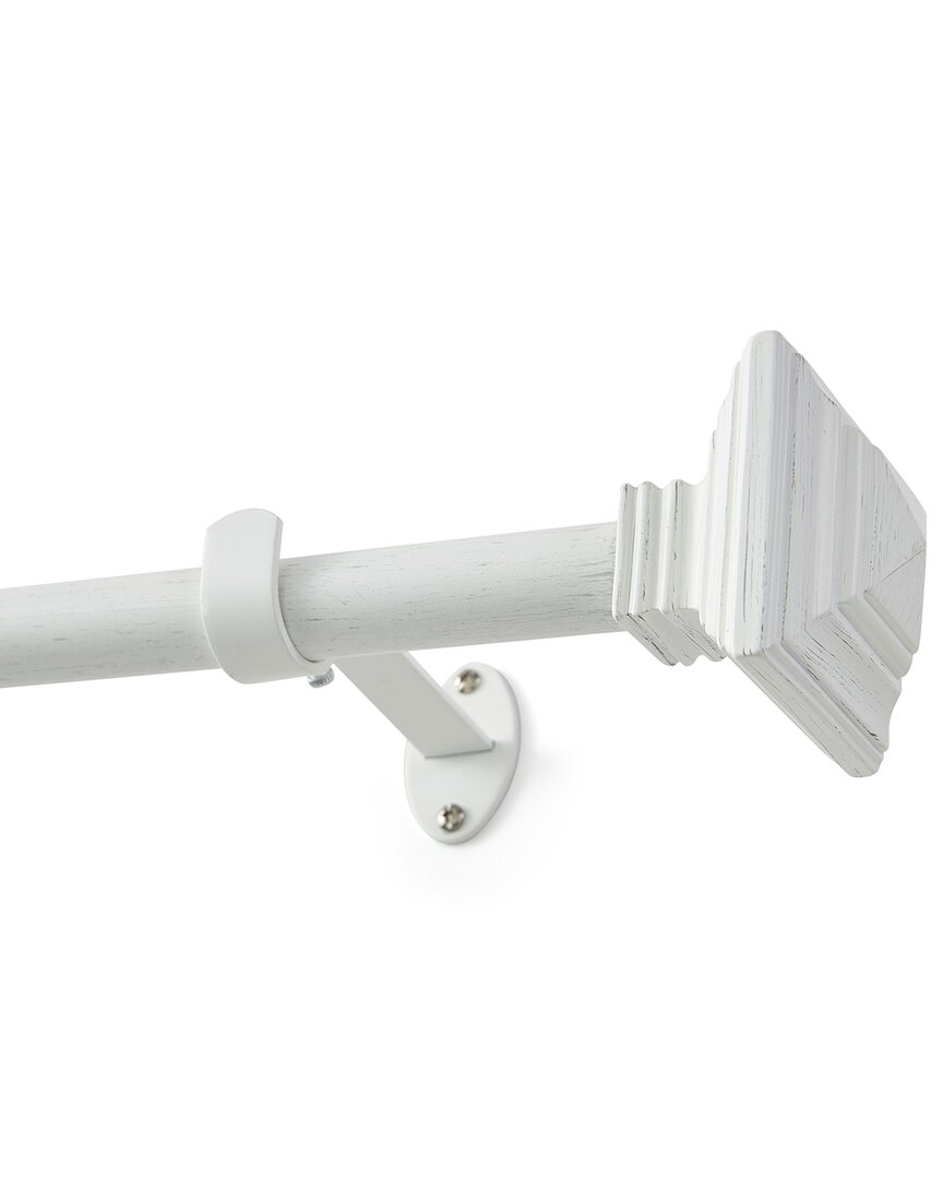 Threadmade Florence Single Curtain Rod With Stacked Square Finial In White