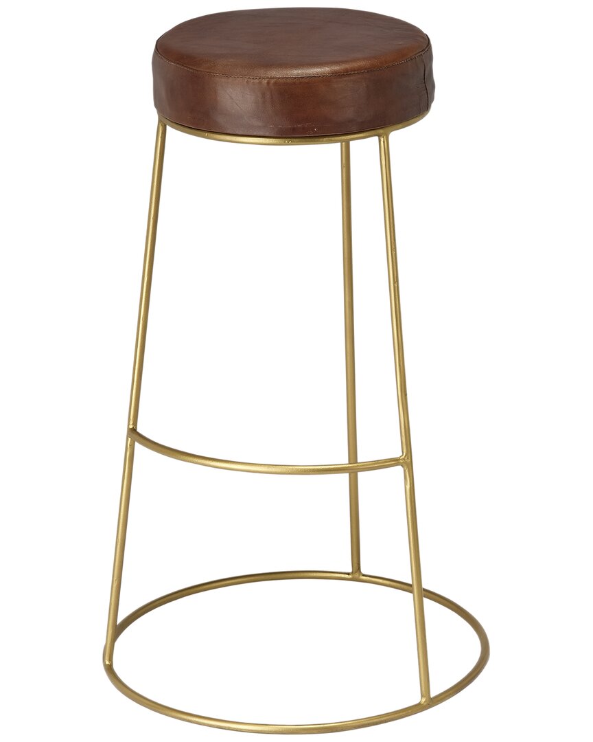 Jamie Young Henry Round Leather Bar Stool In Brown
