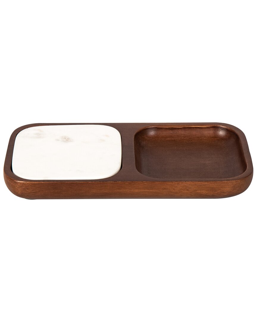Godinger Vincent Wood/marble Inlay Dish And Coaster In Brown