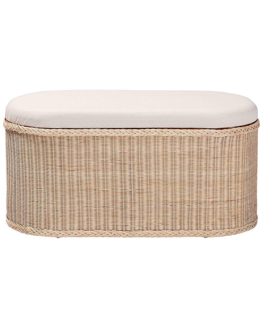 Baxton Studio Barid Braided Rattan Storage Bench With Cushioned Lift-top Lid In Brown