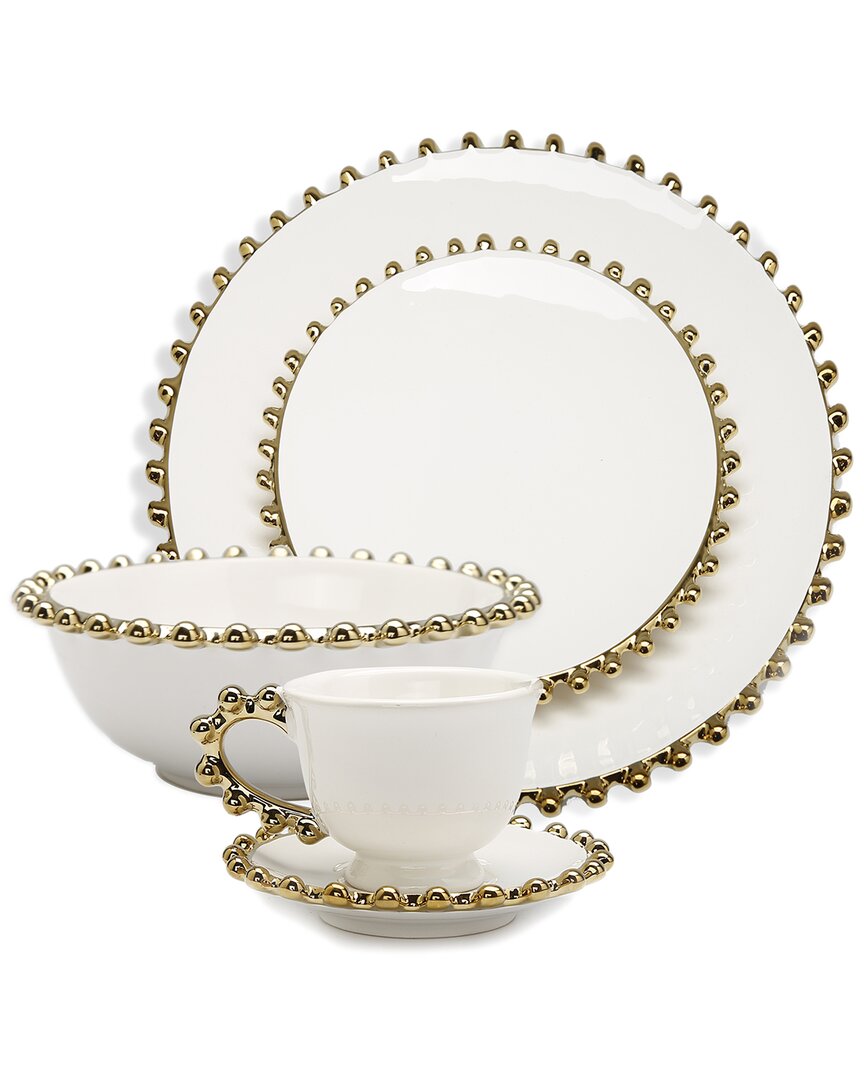 Alice Pazkus Dinner Set Beaded Border 4 Piece In White