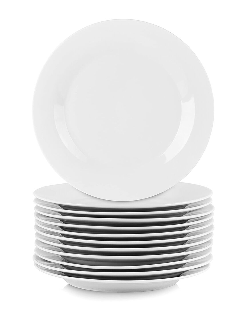 Elama Professional Kitchen 12pc Round Porcelain Salad Plate Set In White