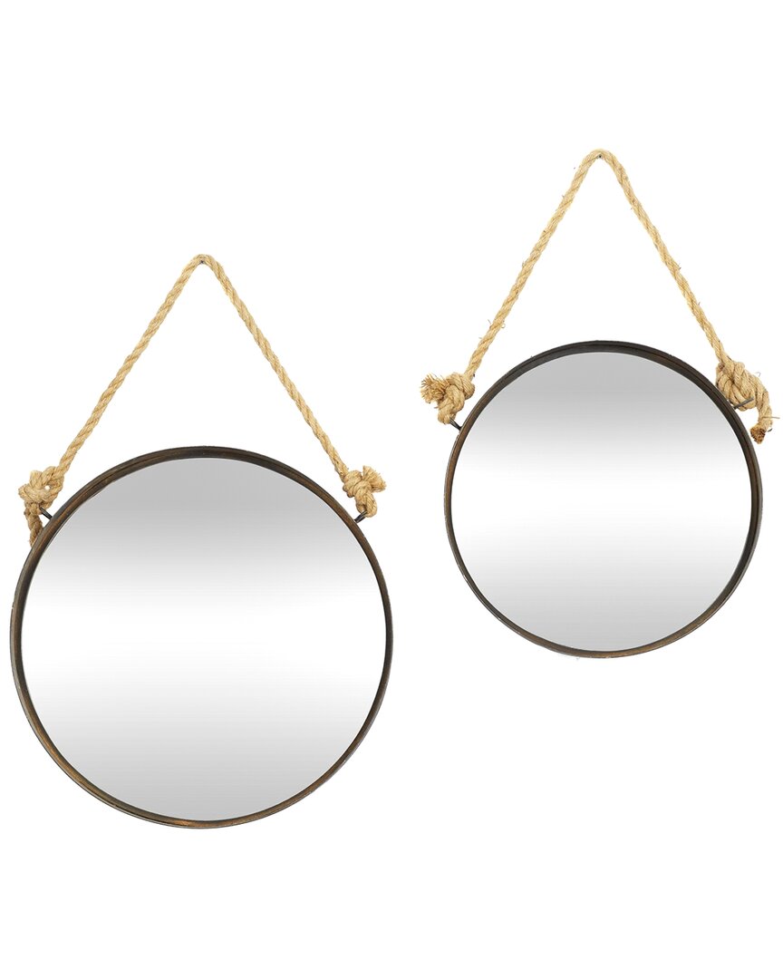 Peyton Lane Set Of 2 Industrial Wall Mirrors In Brown