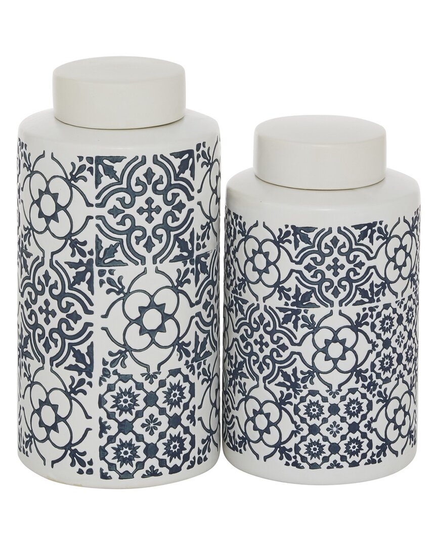 Peyton Lane Set Of 2 Ceramic Country Cottage Decorative Jars In White