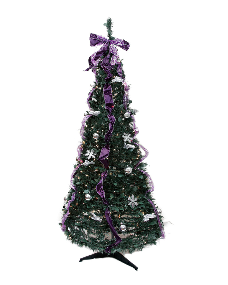 NORTHLIGHT NORTHLIGHT PRE-LIT PURPLE & SILVER DECORATED POP-UP ARTIFICIAL CHRISTMAS TREE