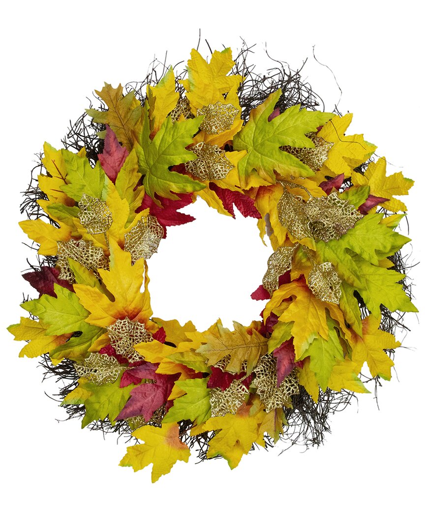 Northlight Maple Leaf Artificial Fall Harvest Wreath  22-inch In Orange