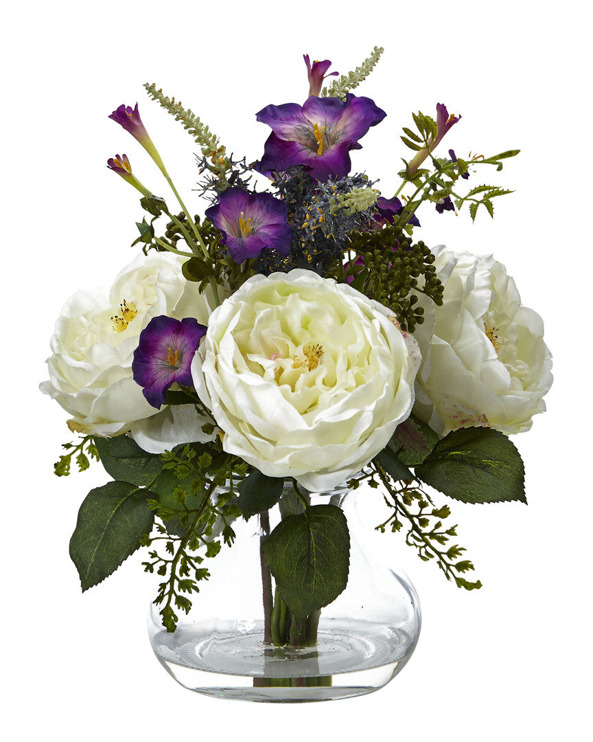 NEARLY NATURAL DISCONTINUED NEARLY NATURAL ROSE AND MORNING GLORY ARRANGEMENT WITH VASE