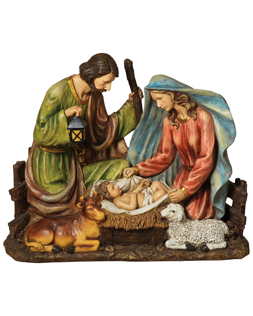 Gerson International Discontinued 37.8in Solar Lighted Magnesium Holy Family Figurine