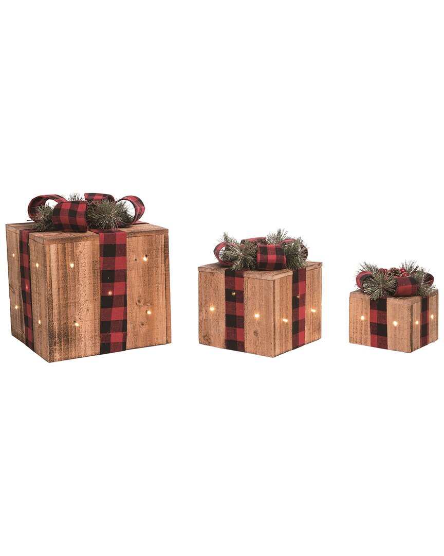 Shop Transpac Set Of 3 Wood 10in Multicolor Christmas Light Up Gift Boxes With Bow